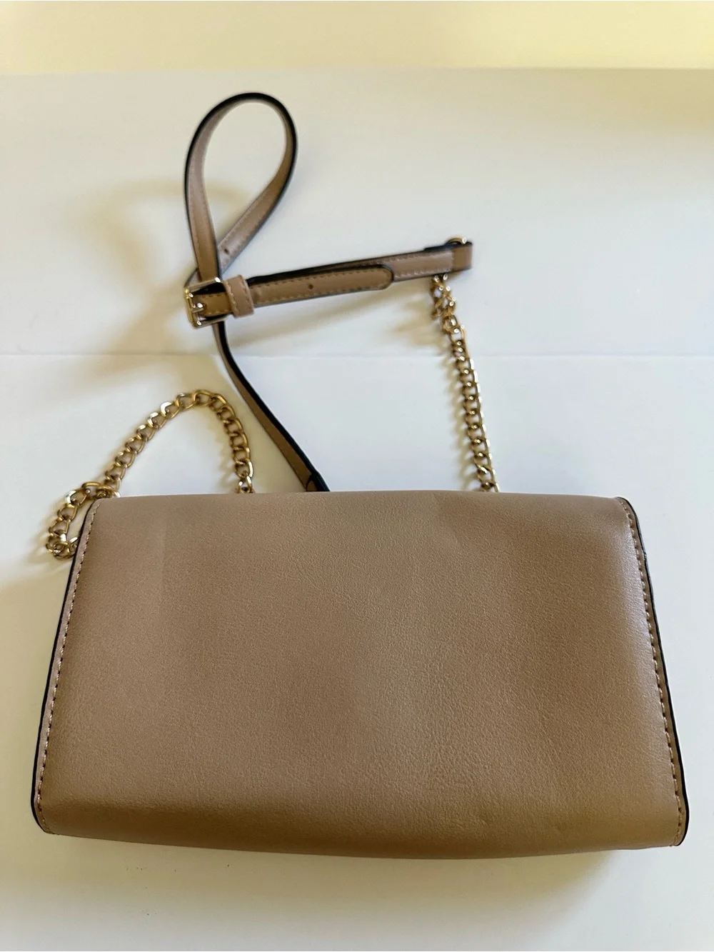 Neutral Taupe Envelope Crossbody with Gold Accent